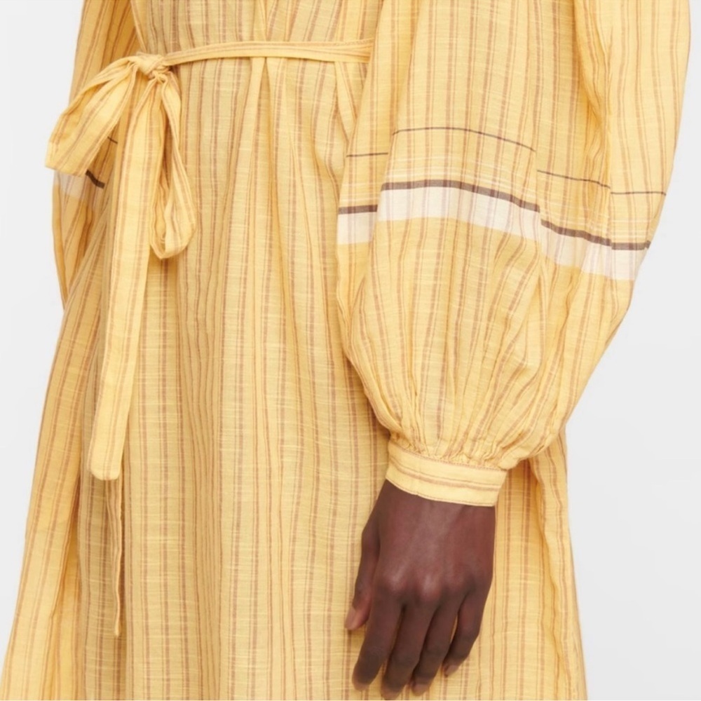 ULLA JOHNSON RABEA WHEAT STRIPED BELTED RELXED DRESS SIZE 2 - Picture 7 of 16